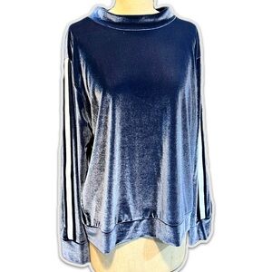 Velvet shimmery long sleeve pullover top shirt sporty stripe Xersion mock neck